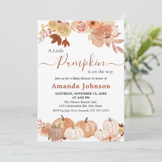 Een beetje pompoen bloemenherfst Herfst Baby showe Kaart (Staand voorkant)