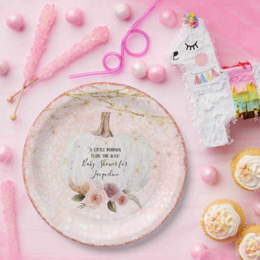 Een beetje pompoen blush glitter Waterverf bloemig Papieren Bordje (Feest)