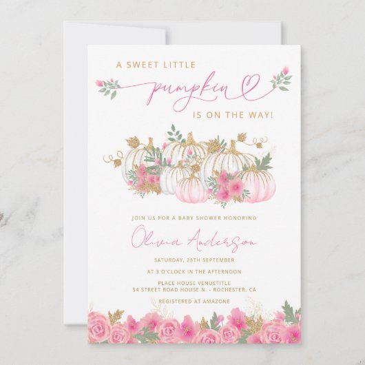 Een beetje pompoen blush roze Baby shower Kaart (Voorkant)