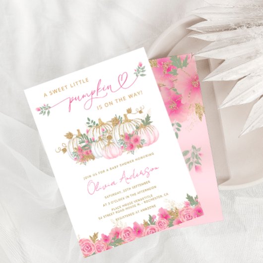 Een beetje pompoen blush roze Baby shower Kaart