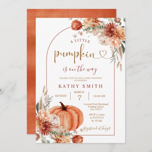 Een beetje pompoen Boho Arch Herfst Flower Baby sh Kaart (Voorkant / Achterkant)