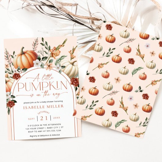 Een beetje pompoen boho Herfst bloemig Baby shower Kaart