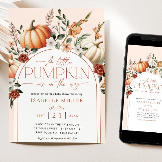 Een beetje pompoen boho Herfst bloemig Baby shower Kaart