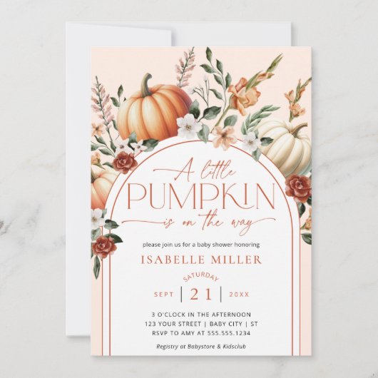 Een beetje pompoen boho Herfst bloemig Baby shower Kaart (Voorkant)