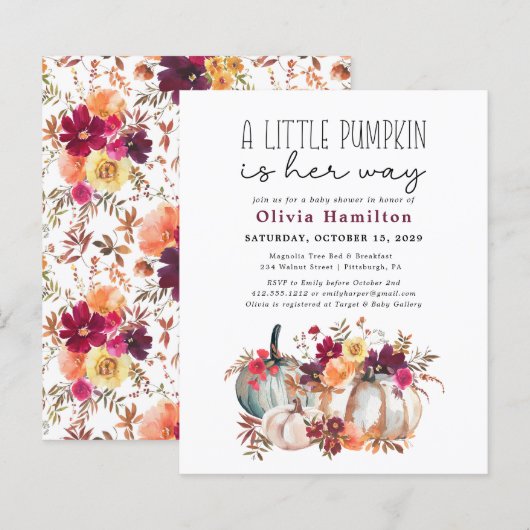 Een beetje pompoen budget Herfst bloemig Baby show (Voorkant / Achterkant)