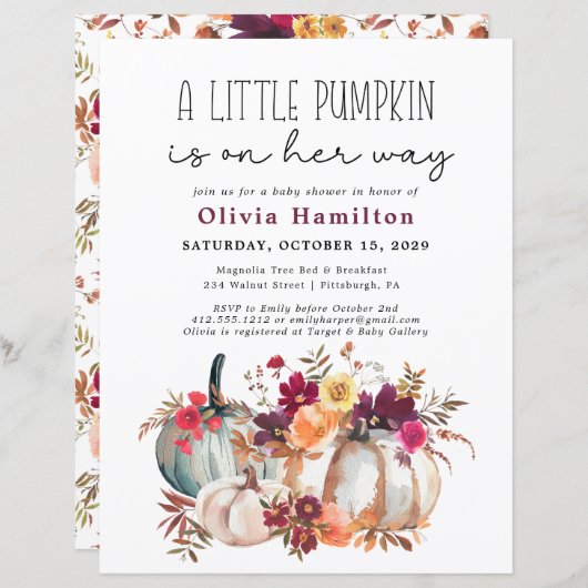 Een beetje pompoen budget Herfst bloemig Baby show (Voorkant / Achterkant)