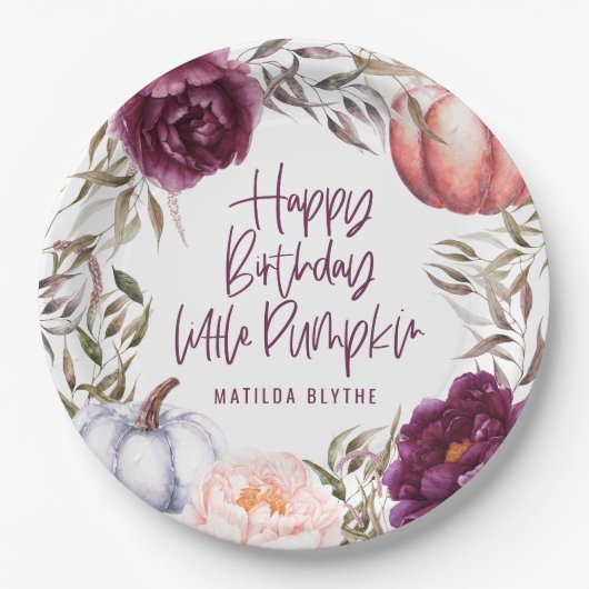 Een beetje pompoen floral herfst verjaardagsfeestj papieren bordje (Voorkant)