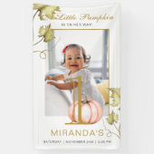 Een beetje pompoen foto eerste verjaardagsfeestje spandoek (Verticaal)