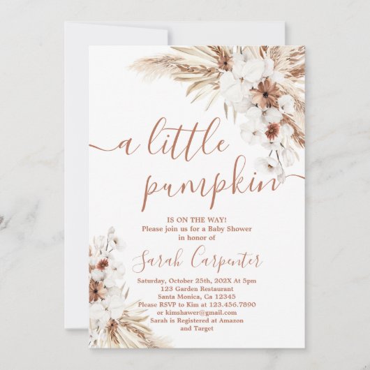 Een beetje pompoen gedroogd floreel Baby Show Uitn Kaart (Voorkant)