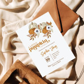 Een beetje pompoen genderneutraal herfst baby show kaart