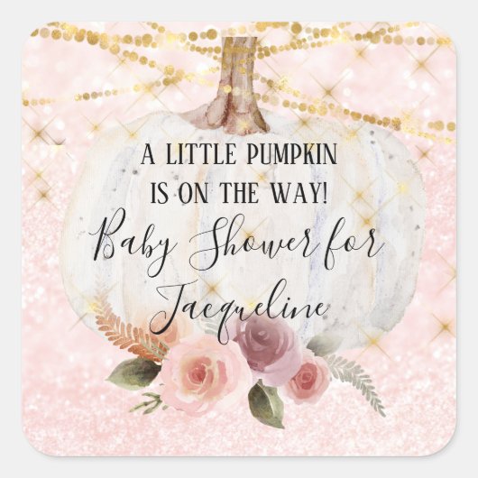 Een beetje pompoen gouden glitter bloemenWaterverf Vierkante Sticker (Voorkant)