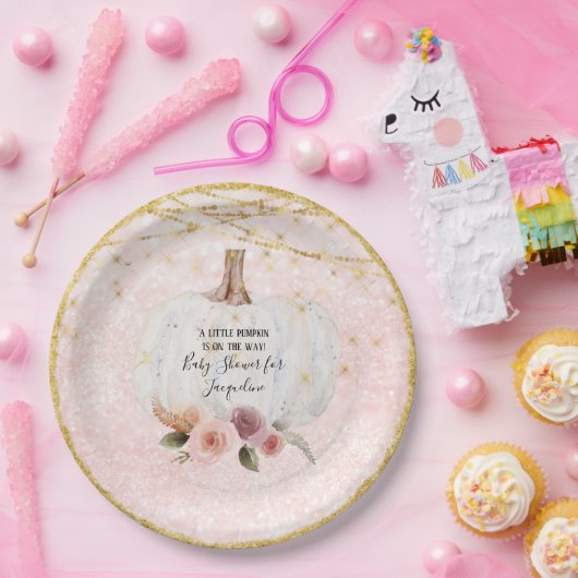 Een beetje pompoen gouden glitter Waterverf bloeme Papieren Bordje (Feest)