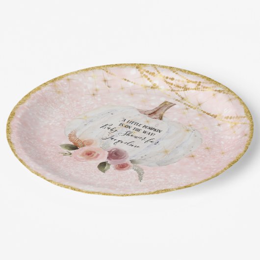 Een beetje pompoen gouden glitter Waterverf bloeme Papieren Bordje (Gekanteld)