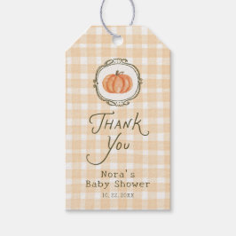 Een beetje pompoen grillige gingham Baby shower Cadeaulabel