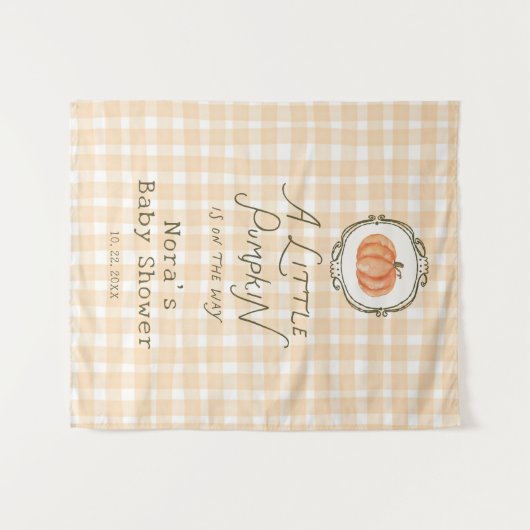 Een beetje pompoen grillige gingham Baby shower Wandkleed (Voorkant (horizontaal))