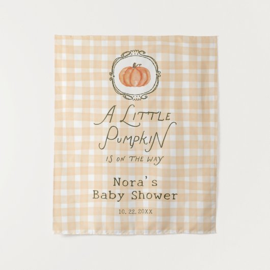 Een beetje pompoen grillige gingham Baby shower Wandkleed (Voorkant)