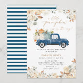 Een beetje pompoen Herfst Baby shower | Blauwe vra Kaart (Voorkant / Achterkant)