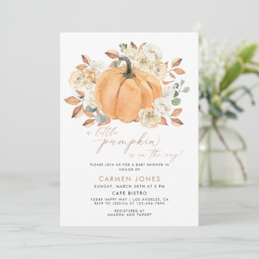 Een beetje pompoen Herfst Baby shower Genderneutra Kaart (Staand voorkant)