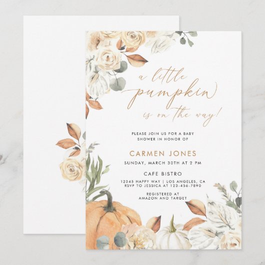 Een beetje pompoen Herfst Baby shower Genderneutra Kaart (Voorkant / Achterkant)