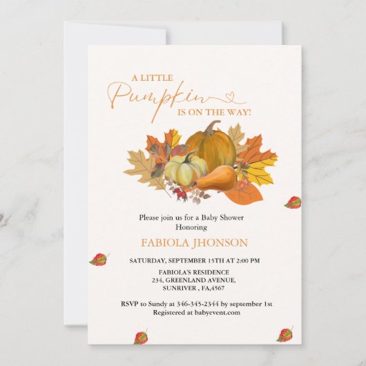 Een beetje pompoen herfst baby shower kaart (Voorkant)