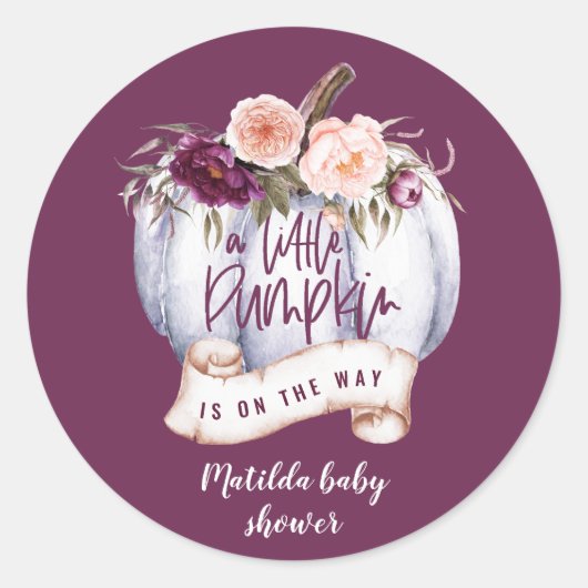Een beetje pompoen herfst baby shower partij gunst ronde sticker (Voorkant)