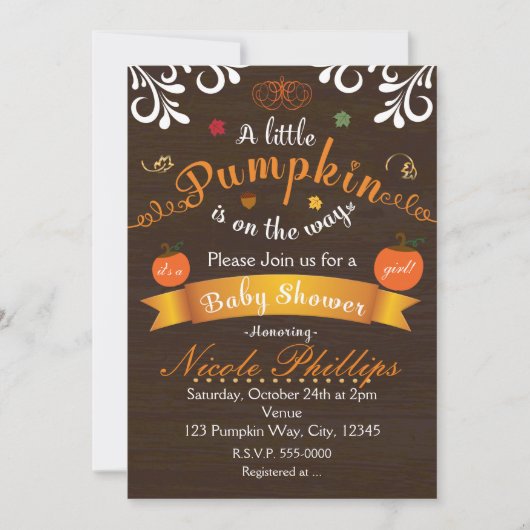 Een beetje pompoen Herfst BABY SHOWER Uitnodiging (Voorkant)