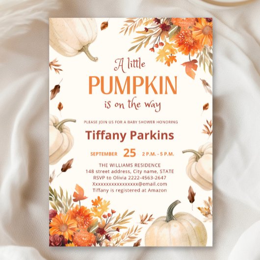 Een beetje pompoen Herfst bloem Baby shower Invita Kaart