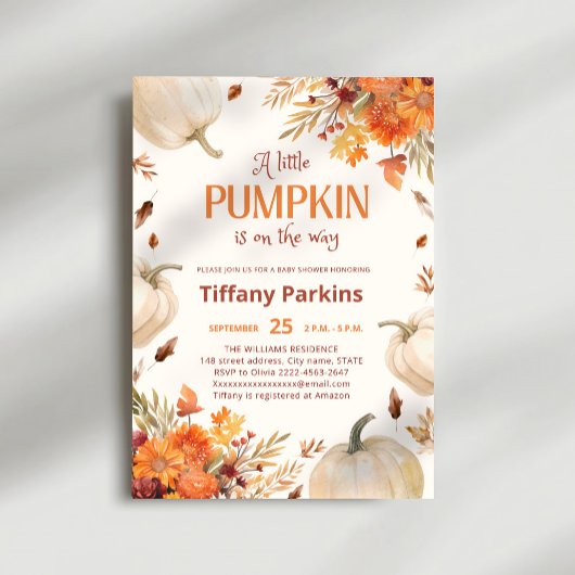 Een beetje pompoen Herfst bloem Baby shower Invita Kaart