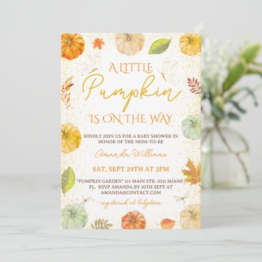Een beetje pompoen Herfst Bloemen Baby shower Meis Kaart (Staand voorkant)