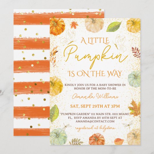 Een beetje pompoen Herfst Bloemen Baby shower Meis Kaart (Voorkant / Achterkant)