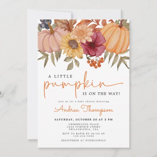 Een beetje pompoen herfst bloemenpompoen Baby show Kaart (Voorkant)