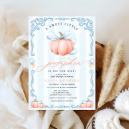 Een beetje pompoen Herfst Blue Bow Baby shower Kaart