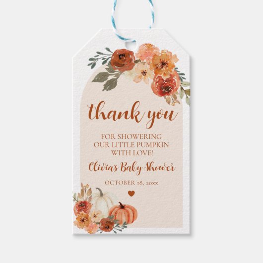 Een beetje pompoen Herfst Boho Baby shower Favor T Cadeaulabel (Voorkant)