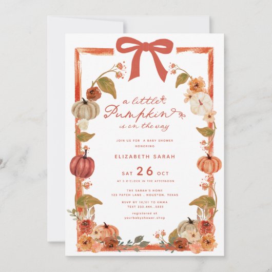 Een beetje pompoen Herfst Floral Bow Baby shower Kaart (Voorkant)