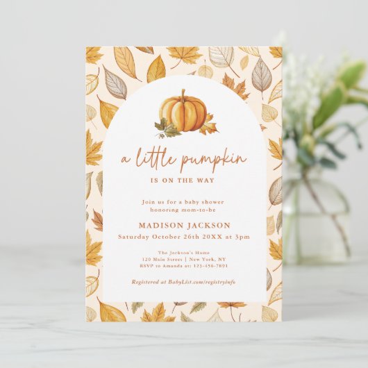 Een beetje pompoen Herfst gebladerte booguitnodigi Kaart (Staand voorkant)