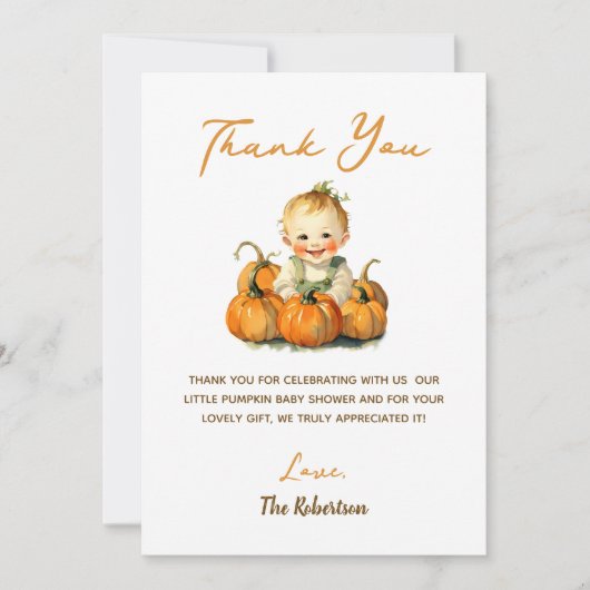 Een beetje pompoen Herfst herfst Baby shower Bedankkaart (Voorkant)