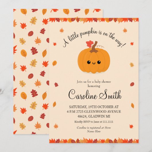 Een beetje pompoen Herfst herfst Baby shower Kaart (Voorkant / Achterkant)