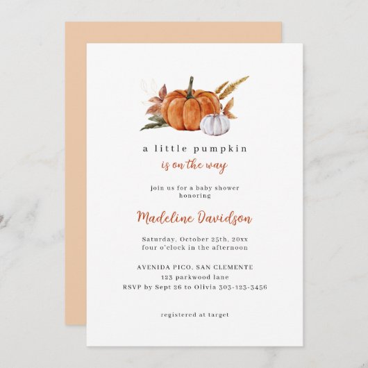 Een beetje pompoen Herfst herfst Baby shower Kaart (Voorkant / Achterkant)