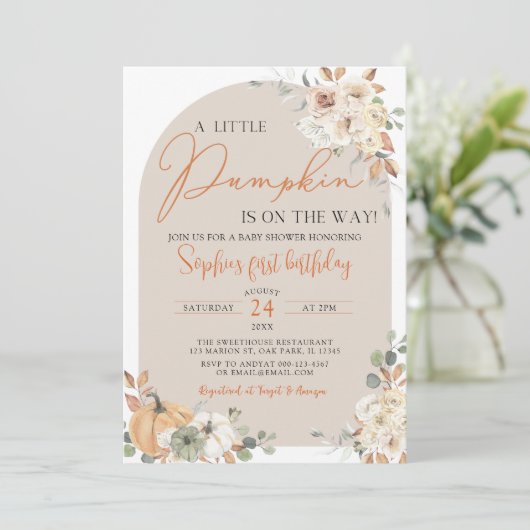 Een beetje pompoen Herfst Herfst Bloemen 1e Verjaa Kaart (Staand voorkant)