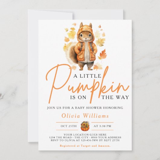 Een beetje pompoen Herfst Herfst EEKHOORN Baby sho Kaart (Voorkant)