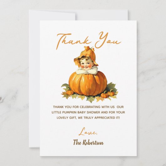 Een beetje pompoen Herfst herfst meisje Baby showe Bedankkaart (Voorkant)