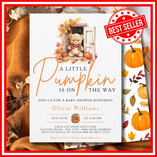 Een beetje pompoen Herfst Herfst SCHATTIGE BEER Ba Kaart