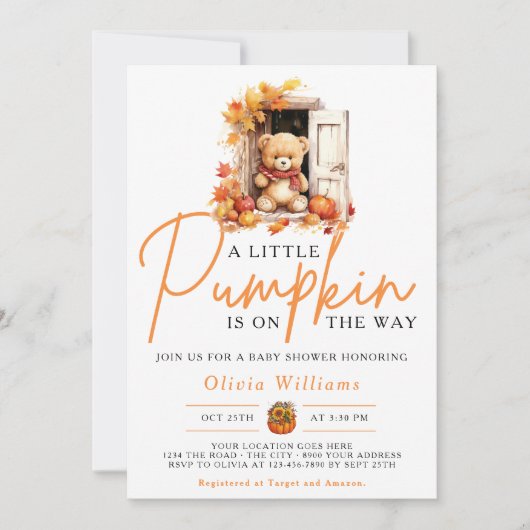 Een beetje pompoen Herfst Herfst SCHATTIGE BEER Ba Kaart (Voorkant)