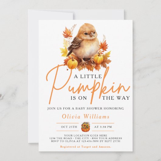 Een beetje pompoen Herfst Herfst SCHATTIGEE VOGEL  Kaart (Voorkant)