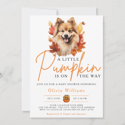 Een beetje pompoen Herfst herfsthond Baby shower Kaart (Voorkant)