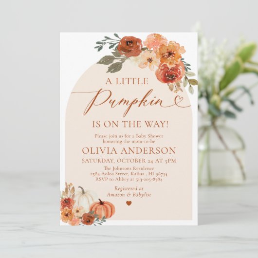 Een beetje pompoen Herfst leuke Baby shower uitnod Kaart (Staand voorkant)