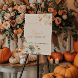 Een beetje pompoen herfstverjaardag welkomstbord poster