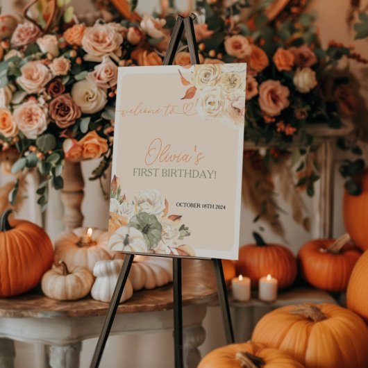 Een beetje pompoen herfstverjaardag welkomstbord poster