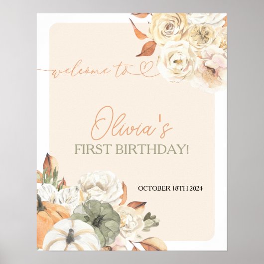 Een beetje pompoen herfstverjaardag welkomstbord poster (Voorkant)