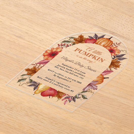 Een beetje pompoen is onderweg Baby shower Acryl Uitnodigingen (Laagn)